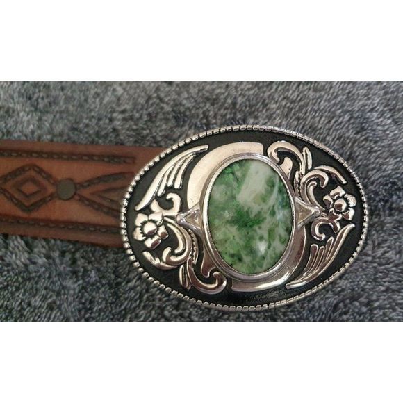 Vintage Chunky Natural stone silver plated Belt buckle maden in USA main image 7